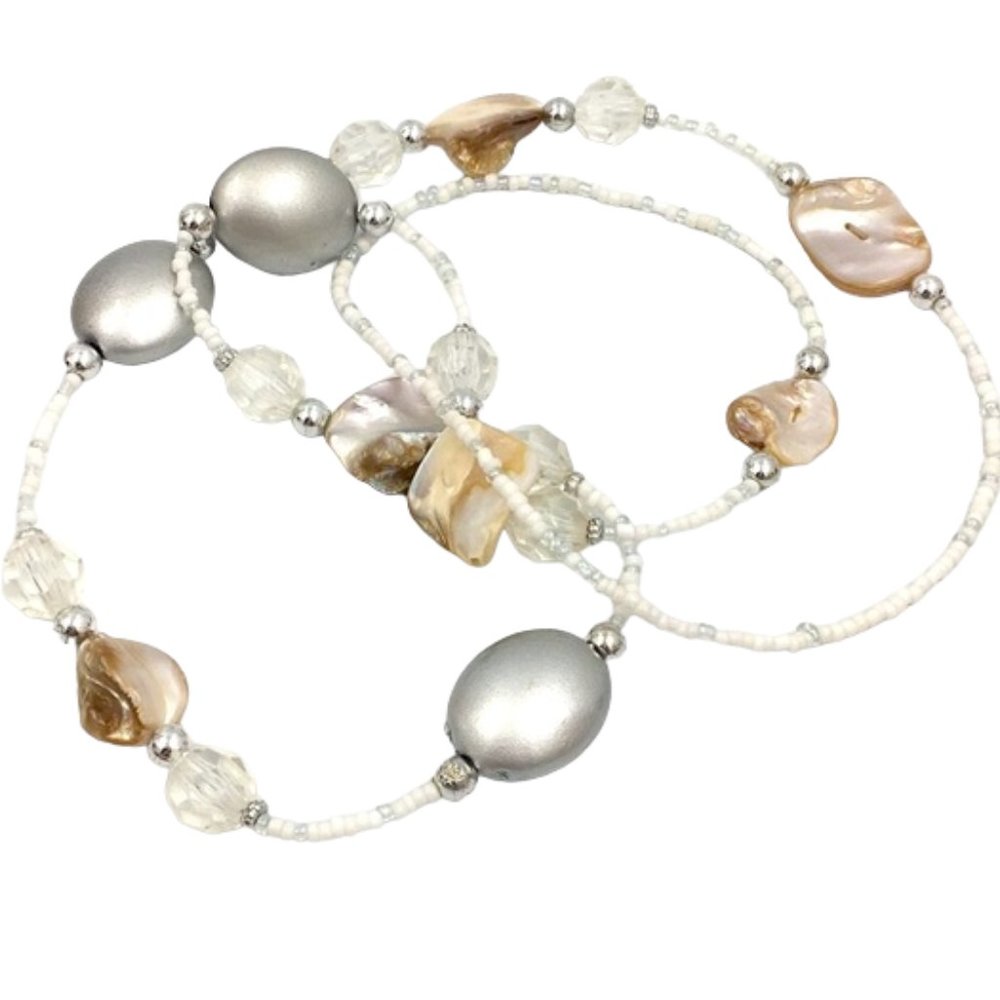 White Clear Silver Lucite Bubble Bead Necklace